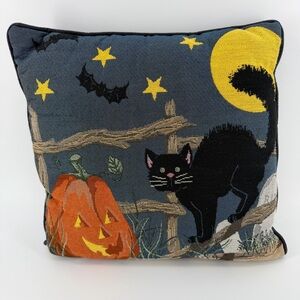 Vintage Riverdale Tapestry Pillow 16" Cat Pumpkin Moon Halloween Fall, USA